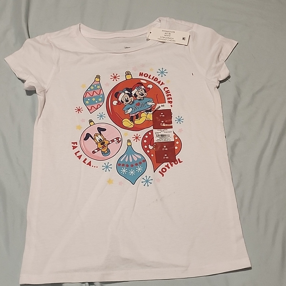 DISNEY MICKEY AND FRIENDS HOLIDAY CHEERS SHIRT SZ 7/8 NWT